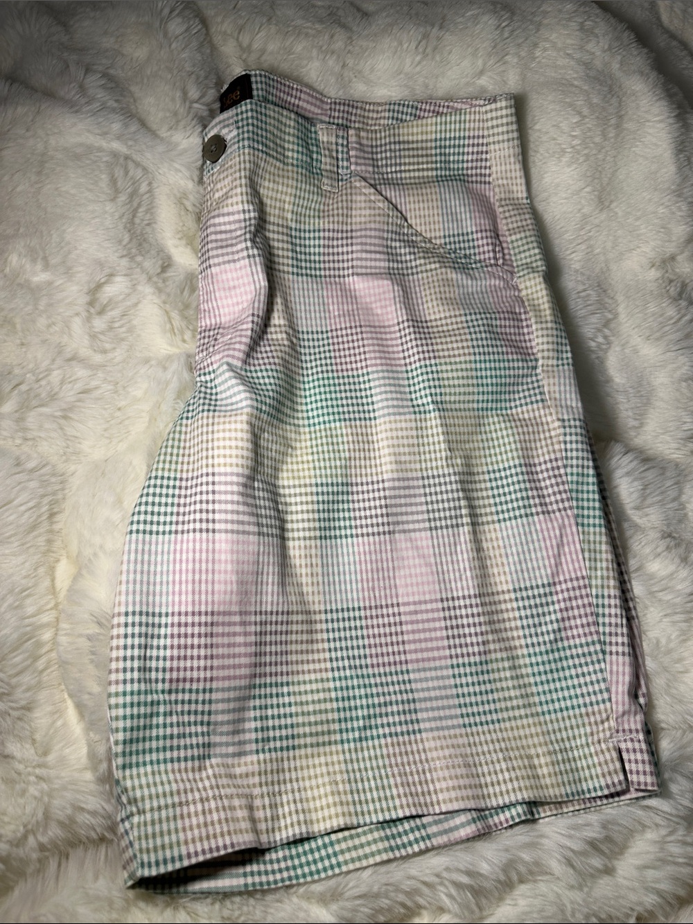 Lee Pastel Plaid Men’s Shorts - Pink, Green & Cream - Picture 2 of 5